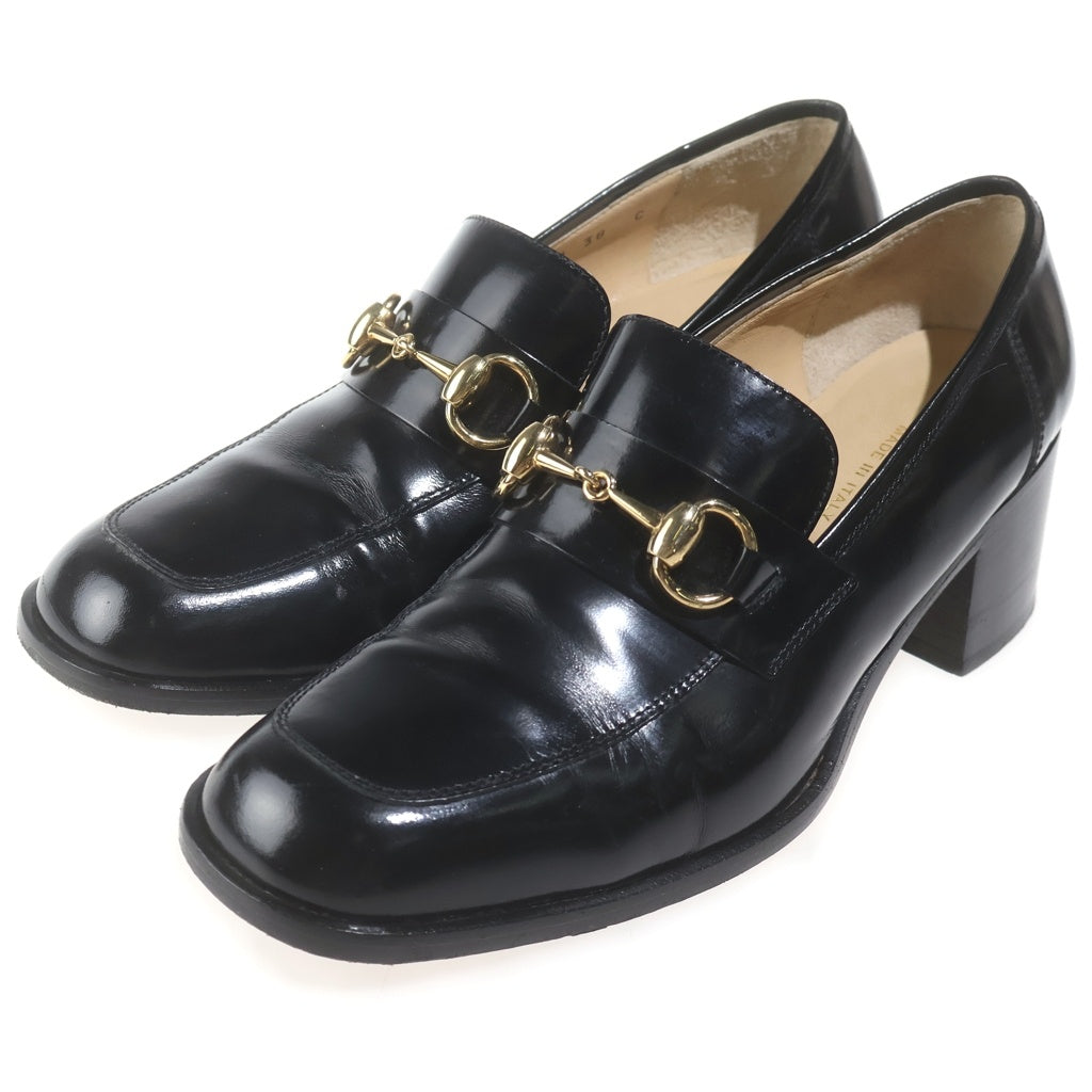 GUCCI(グッチ) ホースビット ヒールローファー ハイヒール 革靴 レザー ゴールド金具 ブラック レディース