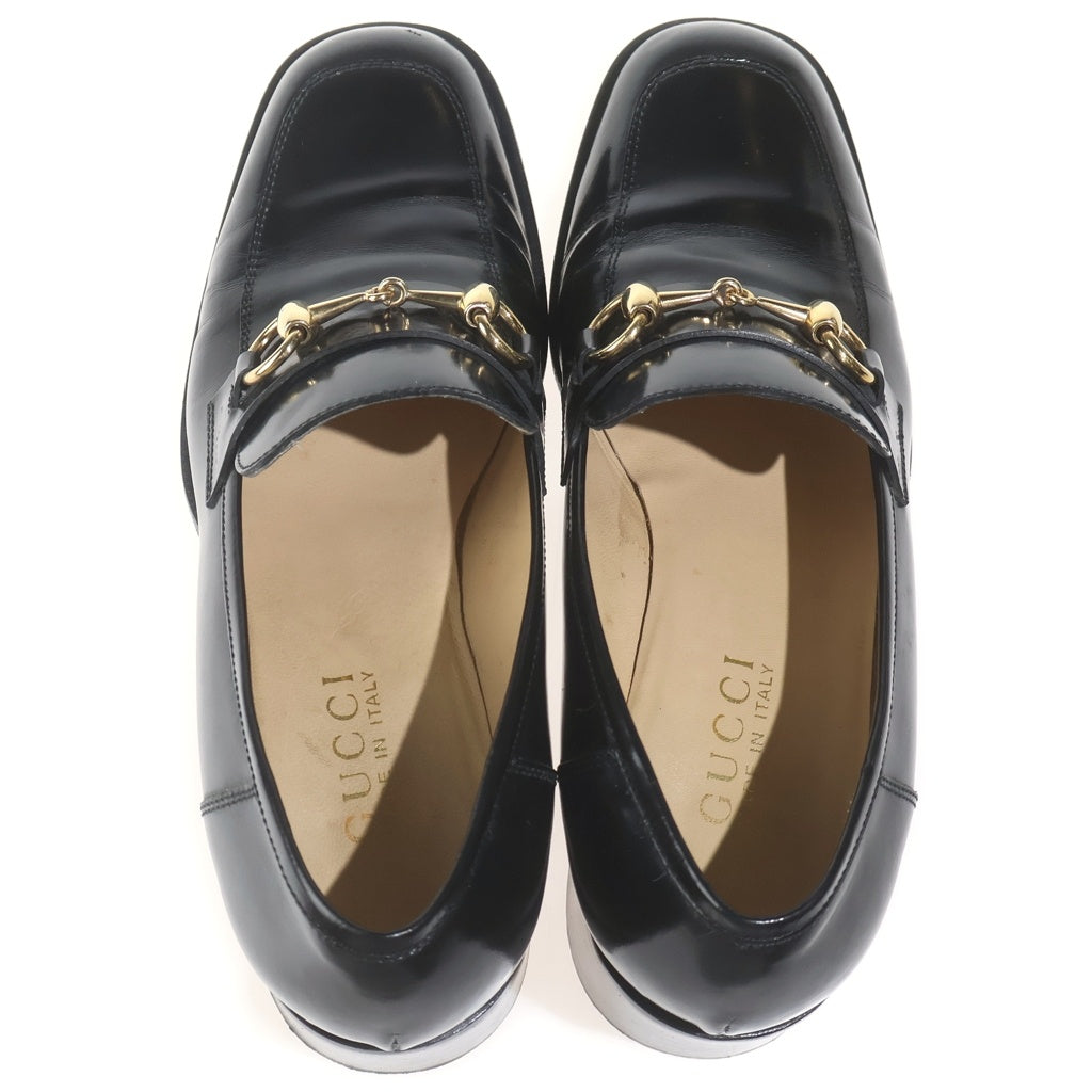 GUCCI(グッチ) ホースビット ヒールローファー ハイヒール 革靴 レザー ゴールド金具 ブラック レディース