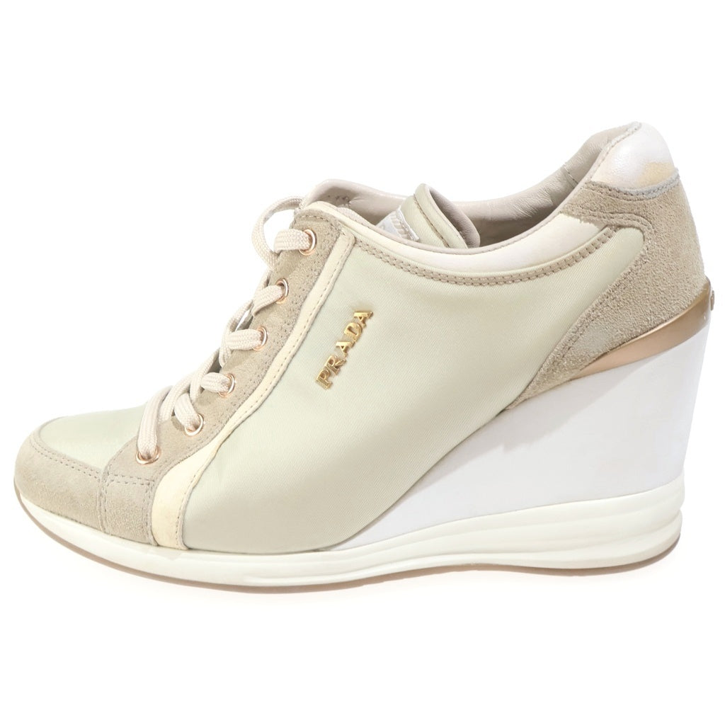 PRADA(プラダ) CALZATURE DONNA ウェッジソール ナイロンスニーカー シューズ スエード ロゴ ホワイト/ライトグリーン 3EZ029 レディース