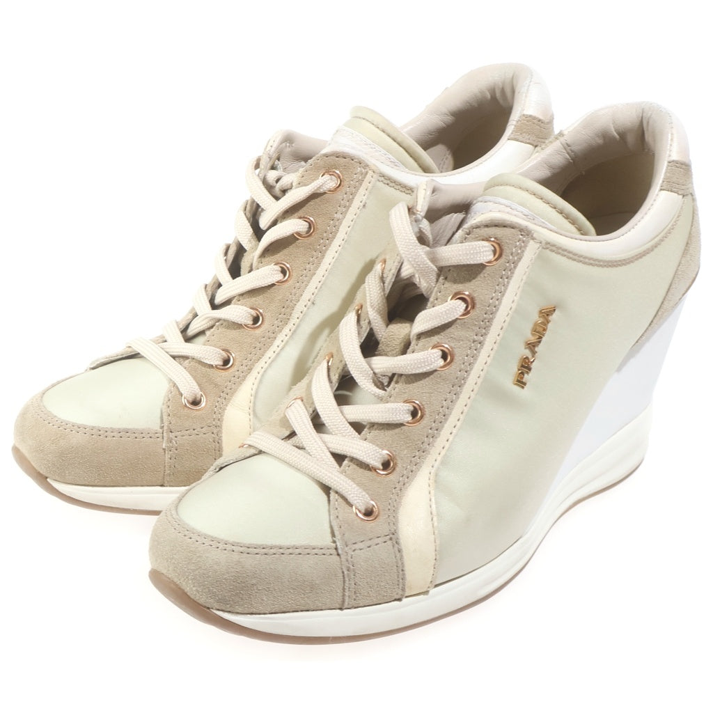 PRADA(プラダ) CALZATURE DONNA ウェッジソール ナイロンスニーカー シューズ スエード ロゴ ホワイト/ライトグリーン 3EZ029 レディース