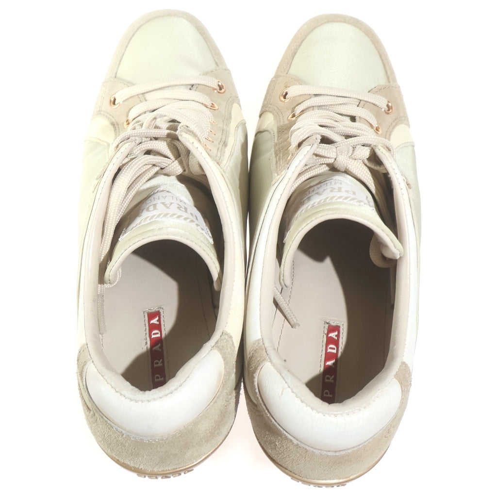 PRADA(プラダ) CALZATURE DONNA ウェッジソール ナイロンスニーカー シューズ スエード ロゴ ホワイト/ライトグリーン 3EZ029 レディース
