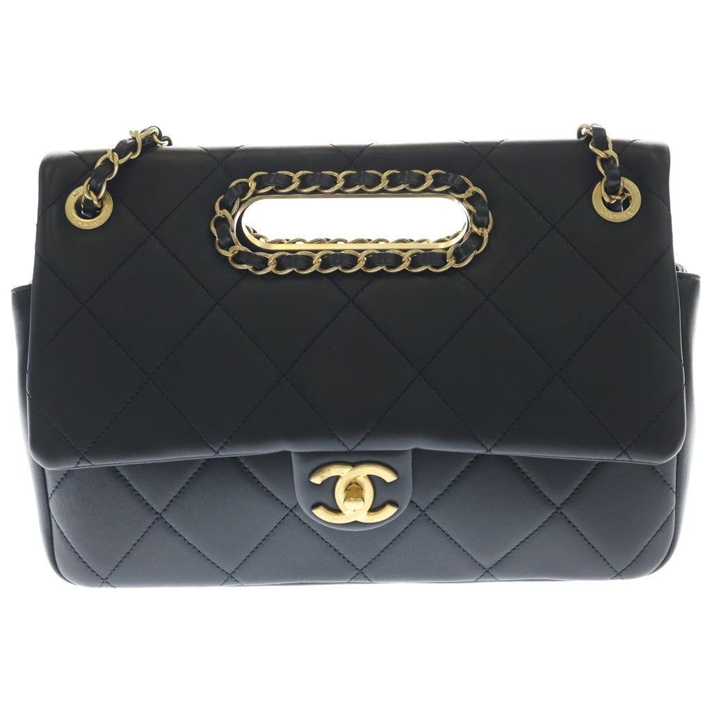 CHANEL(シャネル) マトラッセ30 ハンドル ショルダーバック Wフラップ ゴールド金具 ラムスキン ブラック レディース
