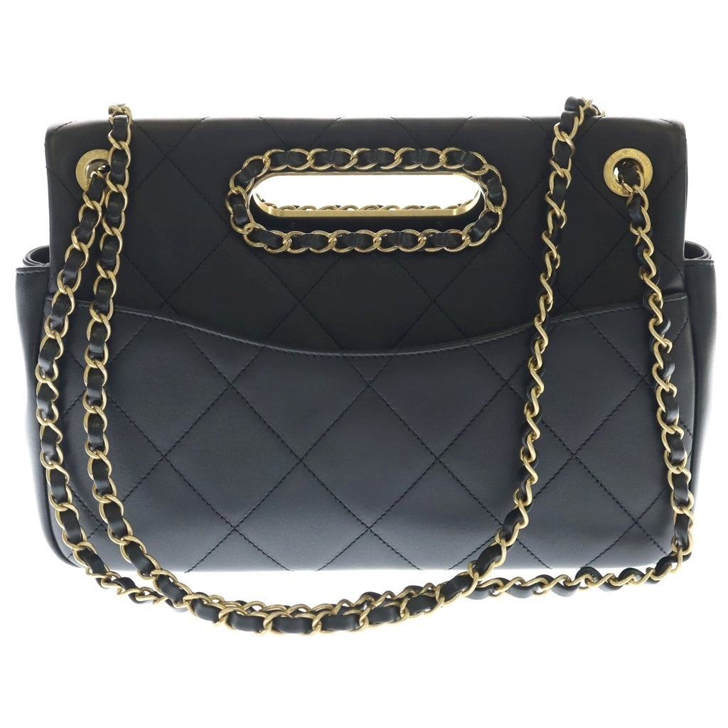 CHANEL(シャネル) マトラッセ30 ハンドル ショルダーバック Wフラップ ゴールド金具 ラムスキン ブラック レディース