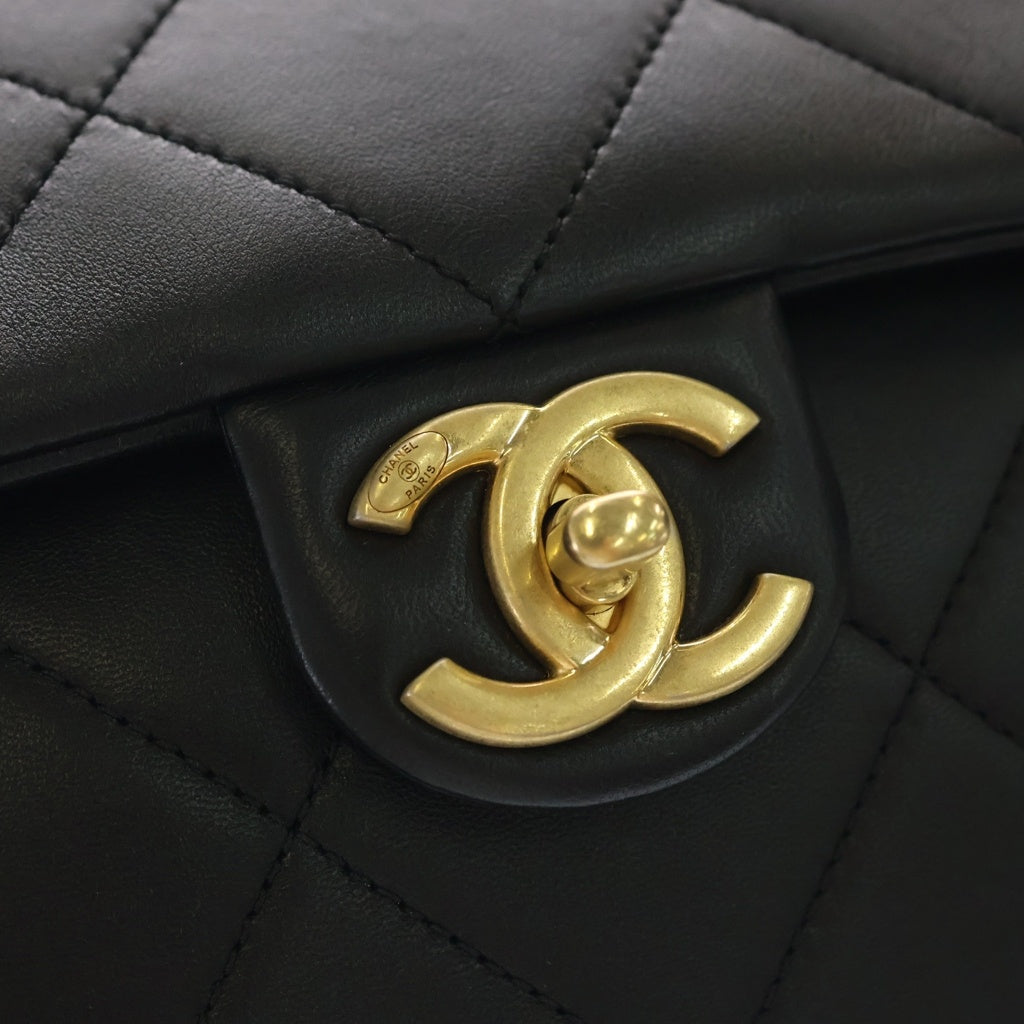 CHANEL(シャネル) マトラッセ30 ハンドル ショルダーバック Wフラップ ゴールド金具 ラムスキン ブラック レディース