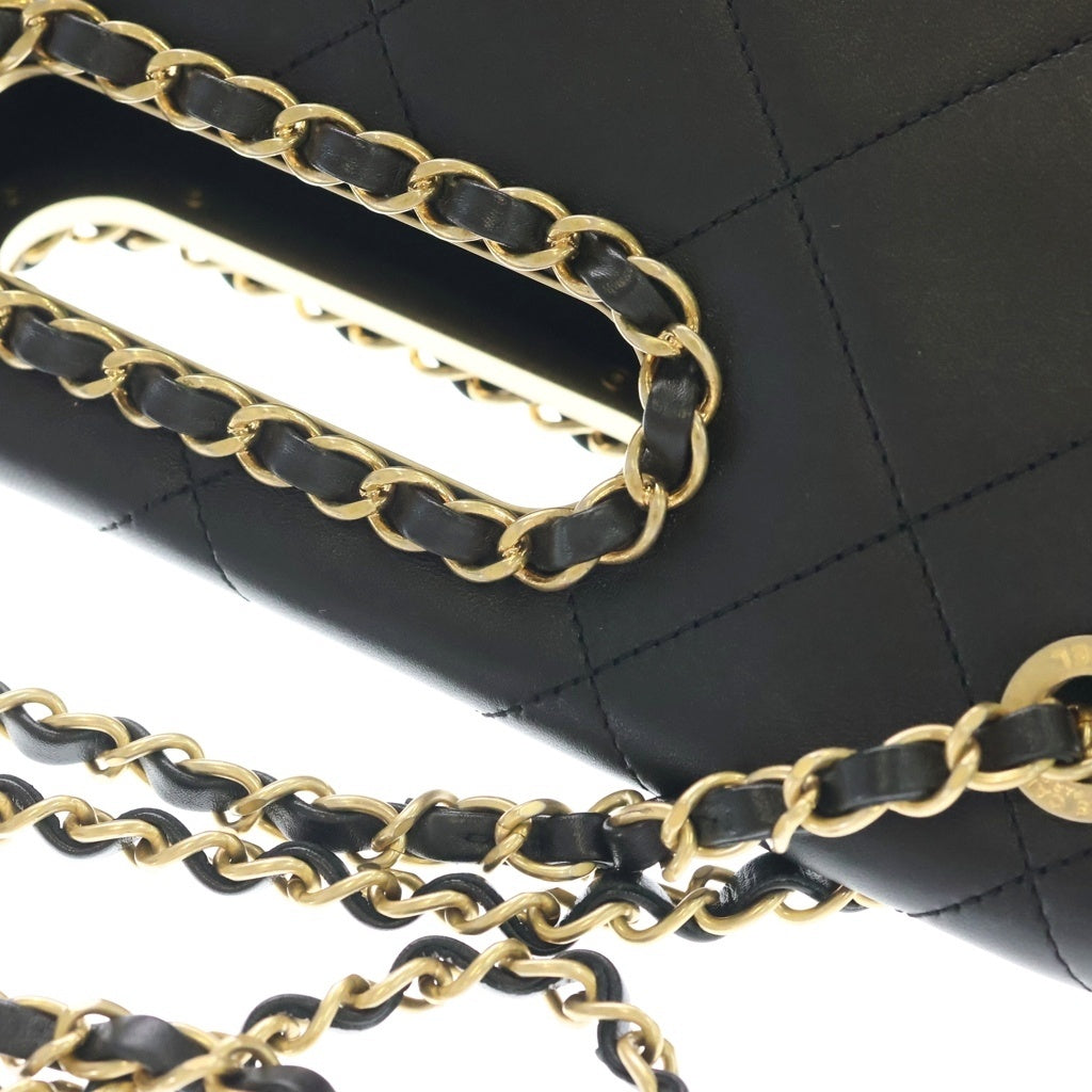 CHANEL(シャネル) マトラッセ30 ハンドル ショルダーバック Wフラップ ゴールド金具 ラムスキン ブラック レディース