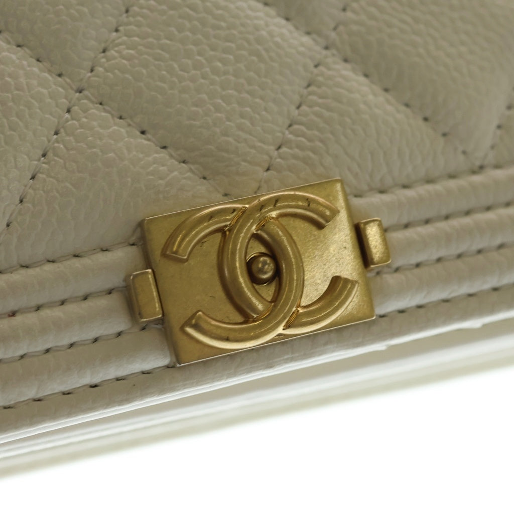 CHANEL(シャネル) ボーイシャネル W15.5 ミニチェーンショルダーバッグ ウォレット ホワイト キャビアスキン ゴールド金具 レディース