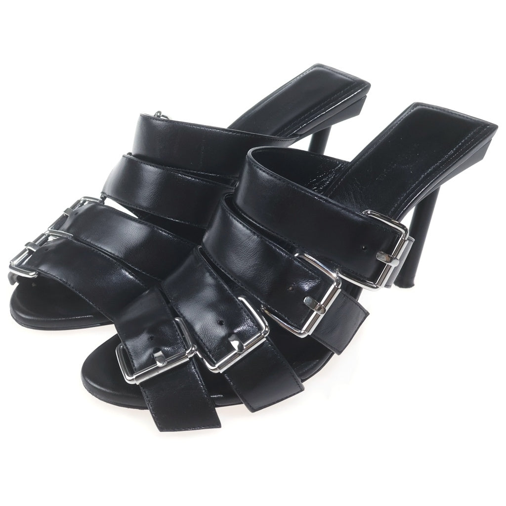 BALENCIAGA(バレンシアガ) マルチバックル レザー ヒール ミュール サンダル シューズ ブラック レディース 643144