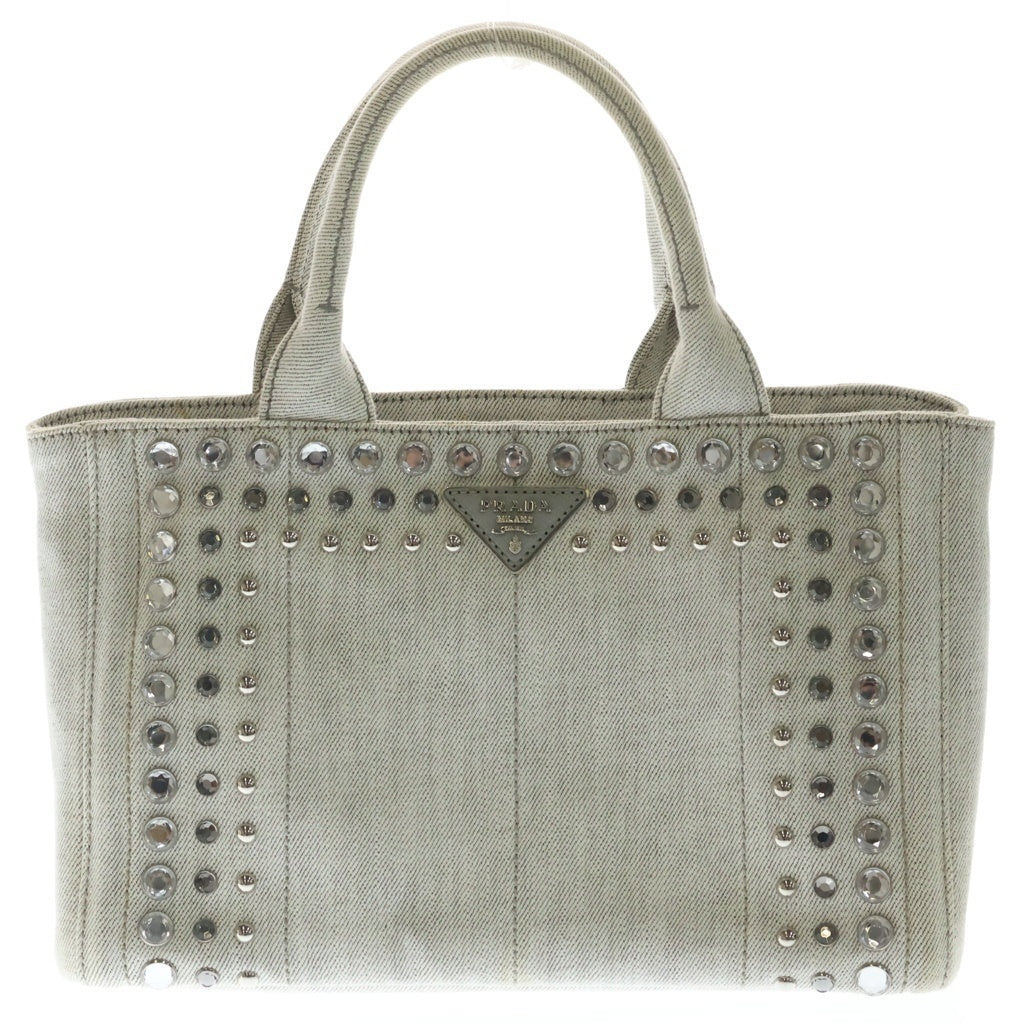 PRADA(プラダ) カナパ ビジュー ラインストーン 2WAYハンドバッグ ショルダーバッグ トートバッグ アイボリー キャンバス 1BG439 レディース