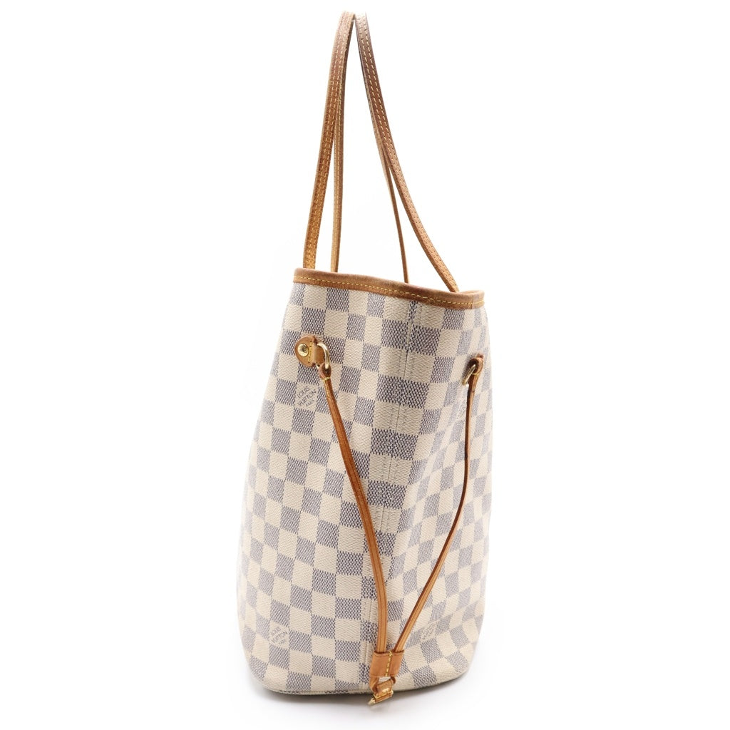 LOUIS VUITTON(ルイヴィトン) ダミエ アズール ネヴァーフルMM ハンドバッグ トートバッグ アイボリー レザー×PVC N51107 ゴールド金具 レディース