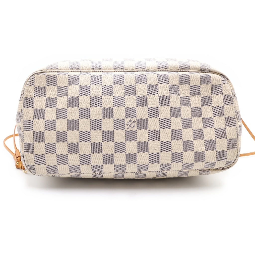LOUIS VUITTON(ルイヴィトン) ダミエ アズール ネヴァーフルMM ハンドバッグ トートバッグ アイボリー レザー×PVC N51107 ゴールド金具 レディース