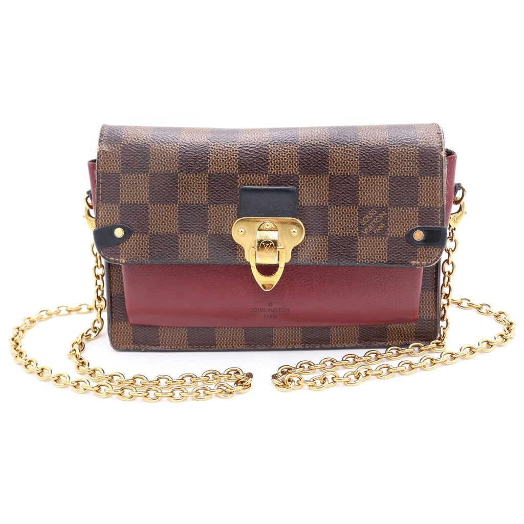 LOUIS VUITTON(ルイヴィトン) ポルトフォイユ ヴァヴァン チェーンショルダーバッグ ミニバッグ ウォレット ブラウン×ワインレッド レザー×PVC N60222 ゴールド金具 レディース