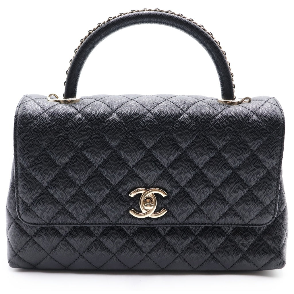 CHANEL(シャネル) ココハンドル ターンロック 2WAYハンドバッグ チェーンショルダーバッグ ブラック キャビアスキン ゴールド金具 レディース