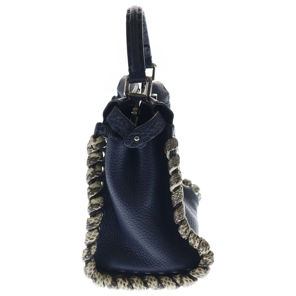 FENDI(フェンディ) ピーカブー ミニ セレリア ハンドバッグ ネイビー レザー×パイソン 8BN244 シルバー金具 レディース
