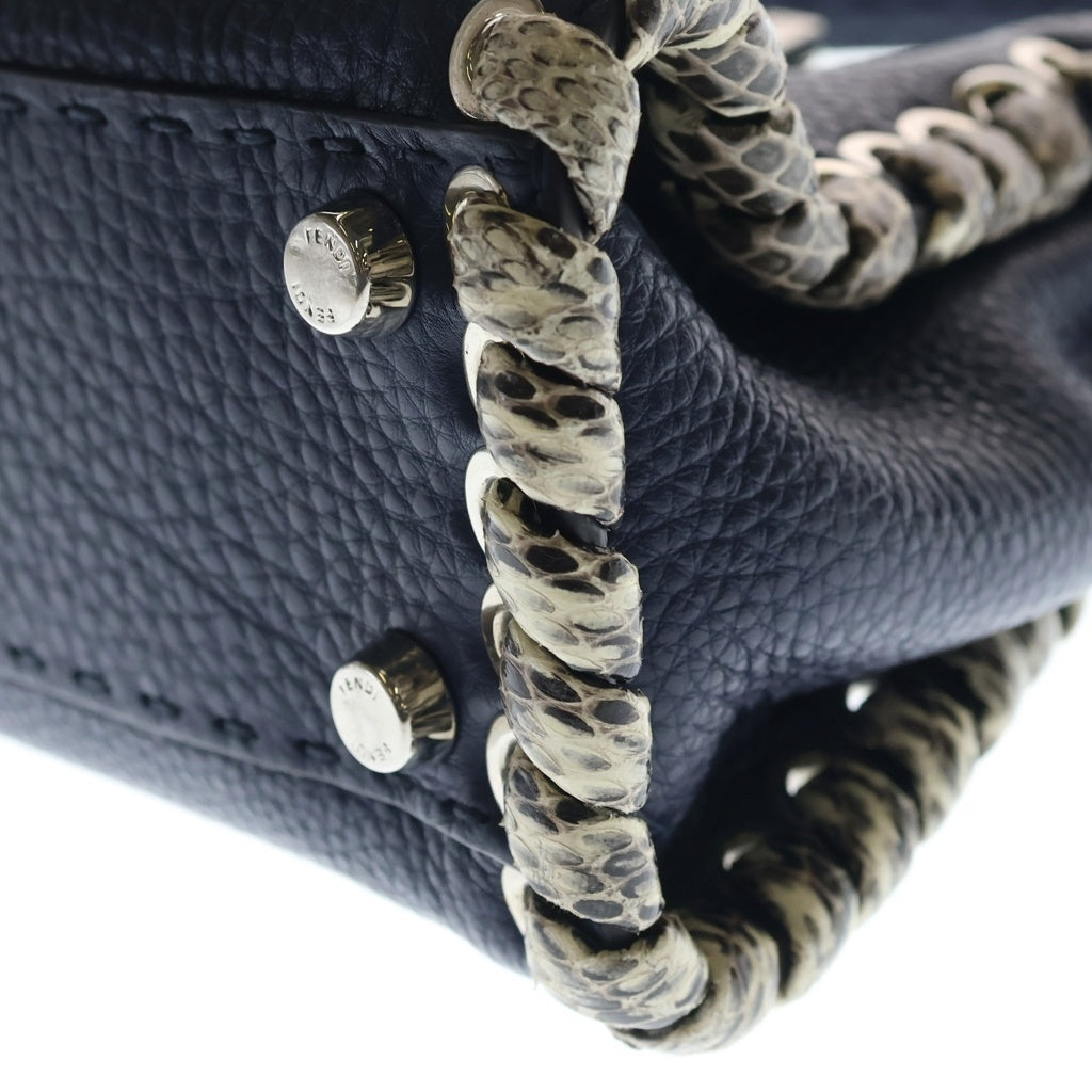 FENDI(フェンディ) ピーカブー ミニ セレリア ハンドバッグ ネイビー レザー×パイソン 8BN244 シルバー金具 レディース