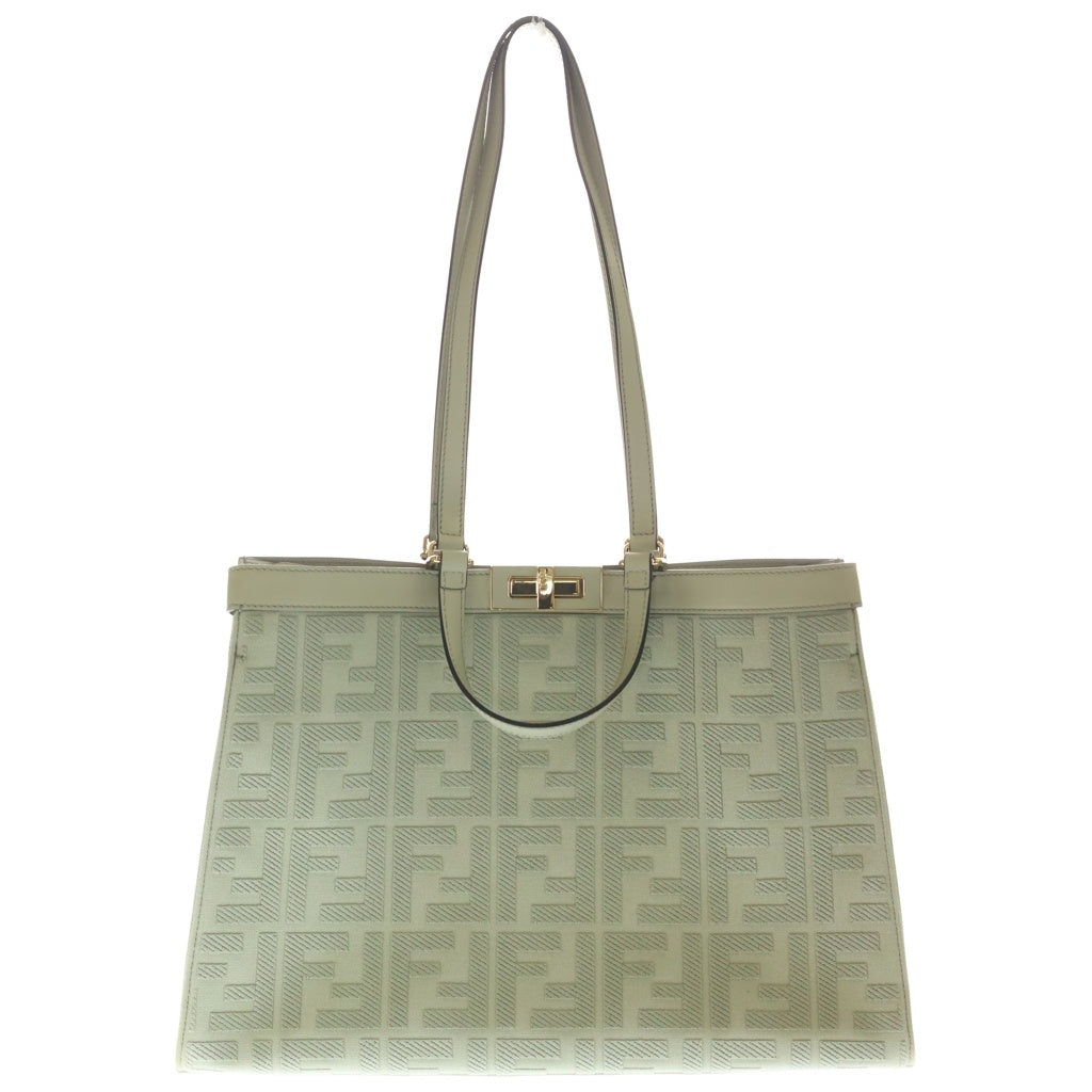 FENDI(フェンディ) エックストートバッグ ズッカ柄 ミディアム ハンドバッグ ライトグリーン キャンバス×レザー 8BH374 ゴールド金具 レディース