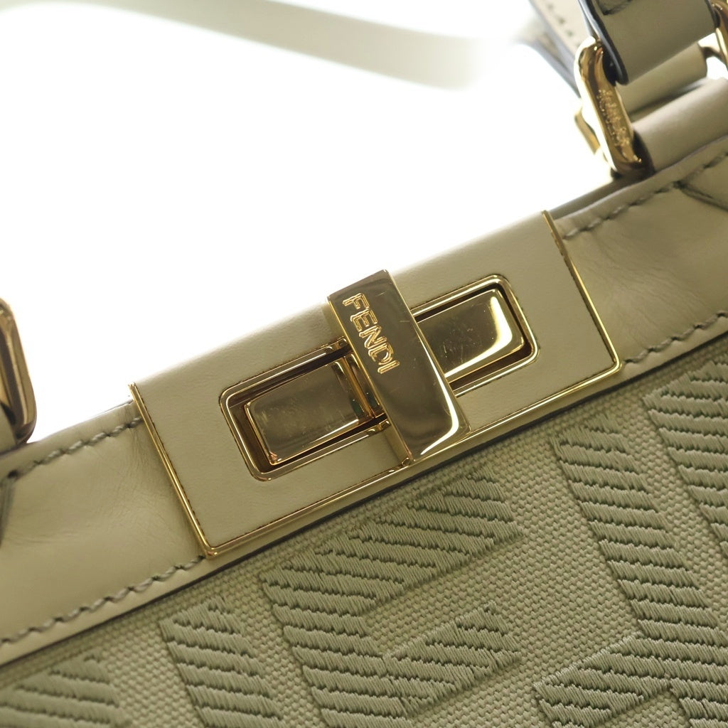 FENDI(フェンディ) エックストートバッグ ズッカ柄 ミディアム ハンドバッグ ライトグリーン キャンバス×レザー 8BH374 ゴールド金具 レディース