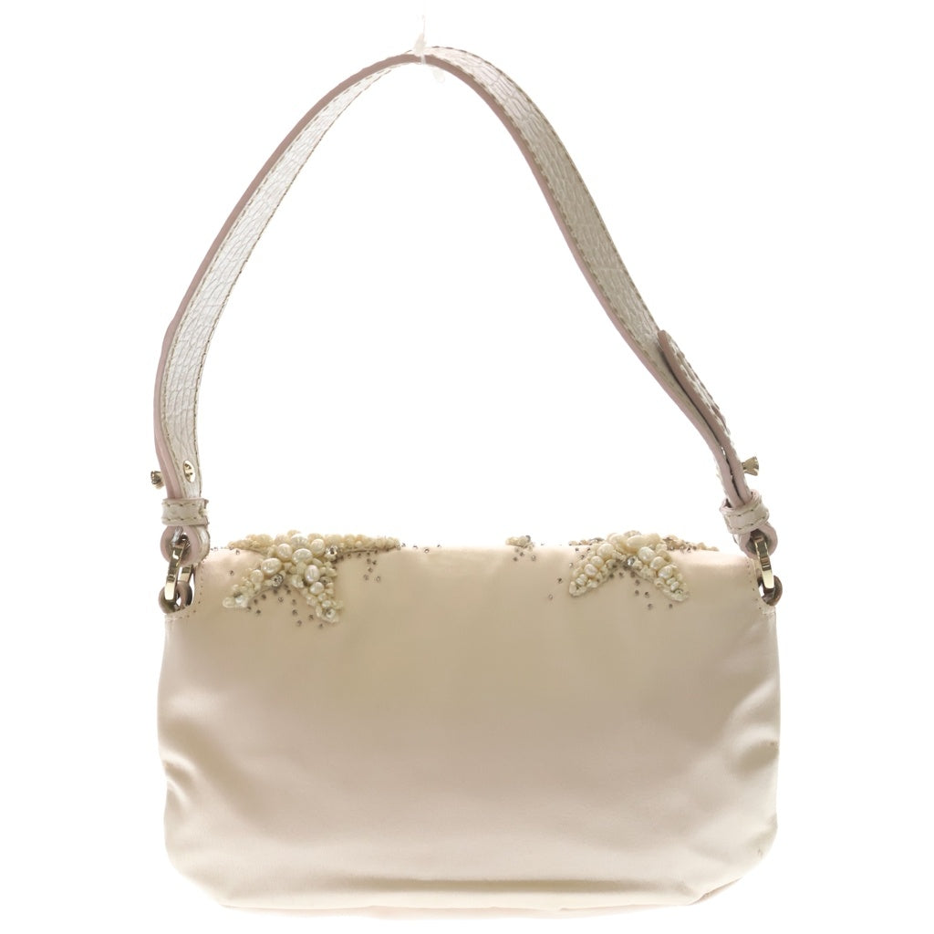 VALENTINO(ヴァレンティノ) パール ワンショルダーバッグ ベビーピンク サテン×型押しクロコ レザー ゴールド金具 レディース