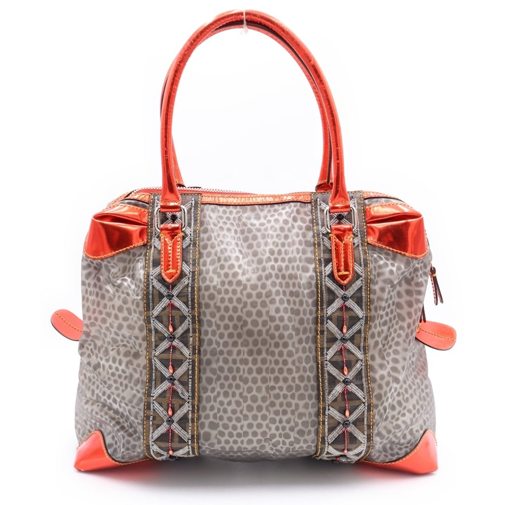 FENDI(フェンディ) ビーズハンドバッグ グレー×レッド レディース