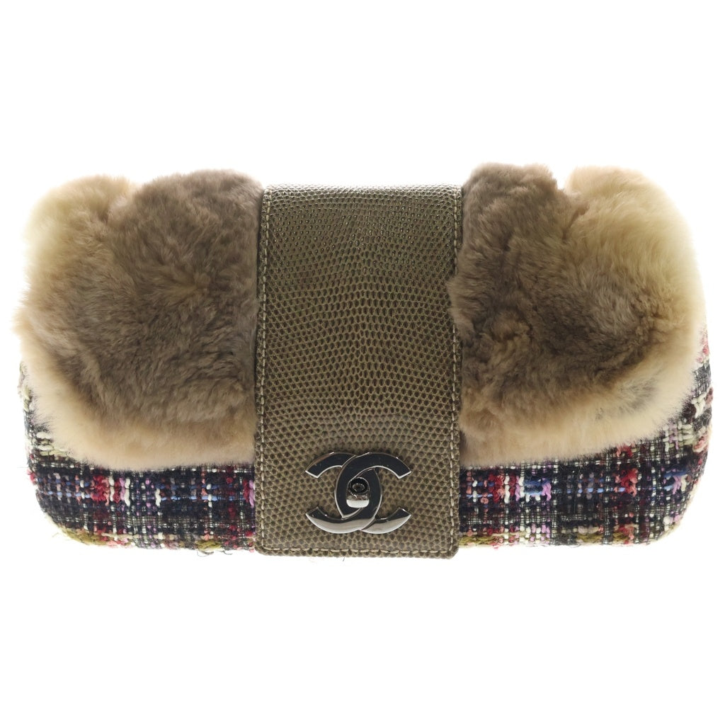 CHANEL(シャネル) マトラッセ25 10番台 ハンドバッグ ワンショルダーバッグ ブラウン×マルチカラー ファー×ツイード×パイソン シルバー金具 レディース