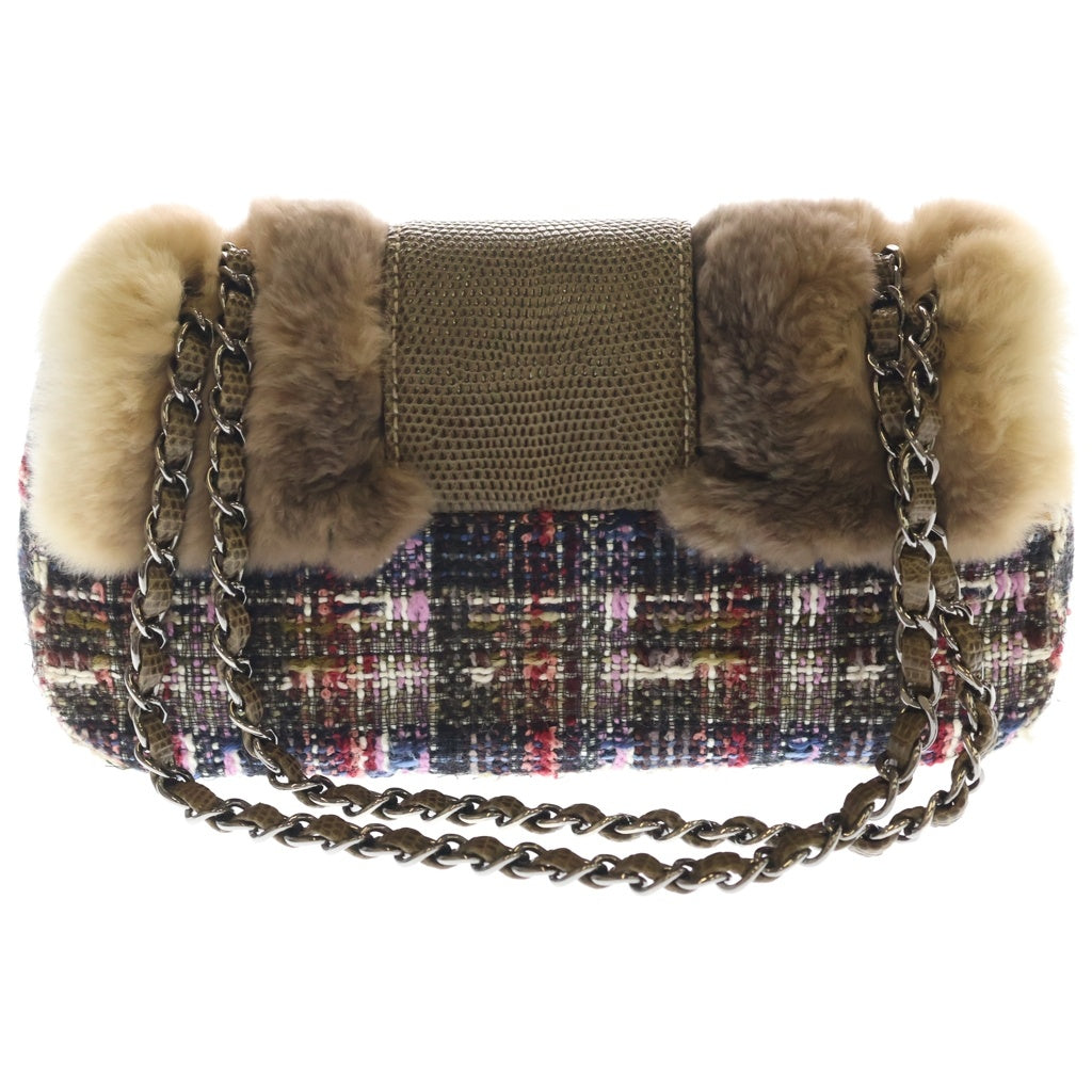 CHANEL(シャネル) マトラッセ25 10番台 ハンドバッグ ワンショルダーバッグ ブラウン×マルチカラー ファー×ツイード×パイソン シルバー金具 レディース