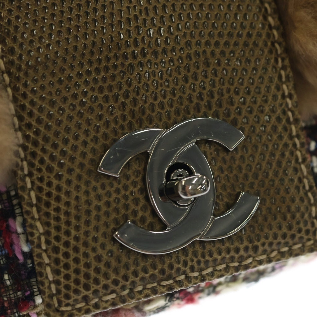 CHANEL(シャネル) マトラッセ25 10番台 ハンドバッグ ワンショルダーバッグ ブラウン×マルチカラー ファー×ツイード×パイソン シルバー金具 レディース