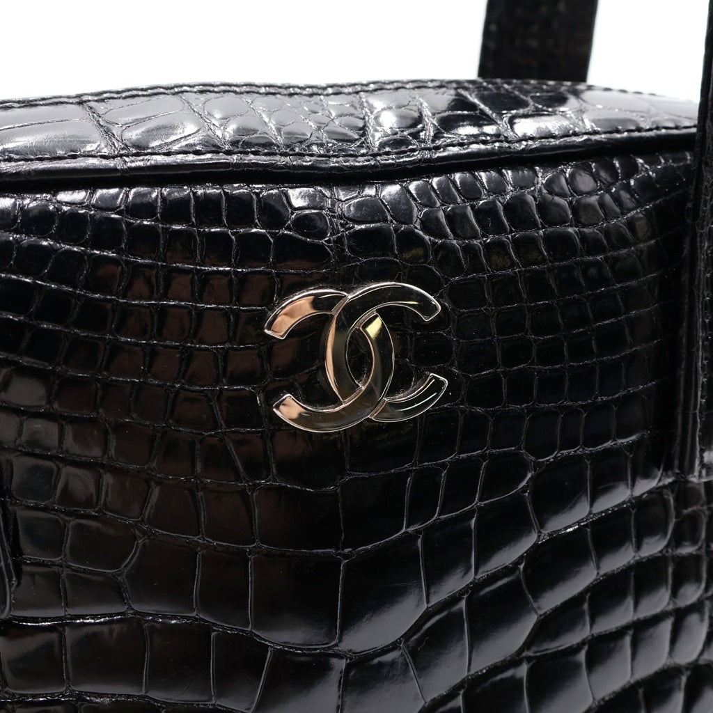 CHANEL(シャネル) ココマーク ミニボストンバッグ ハンドバッグ ブラック クロコダイル シルバー金具 レディース