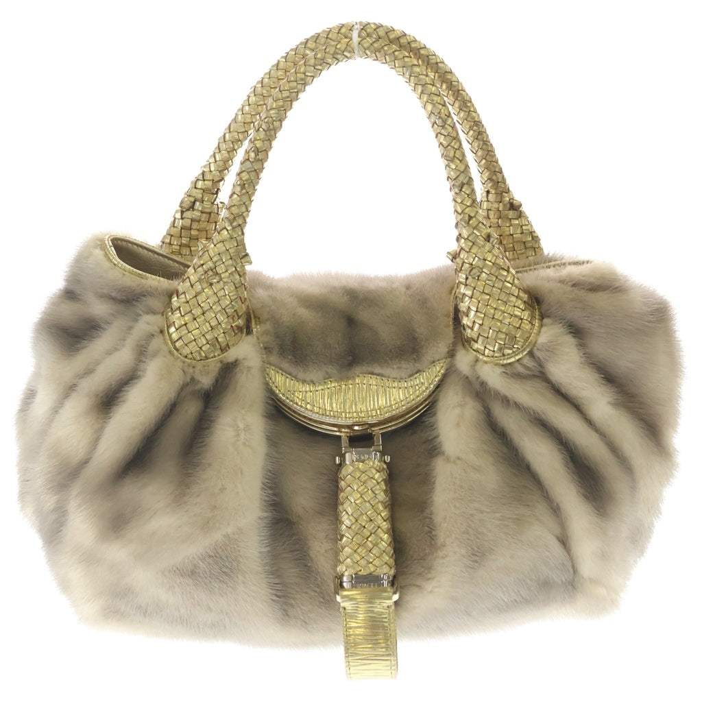 FENDI(フェンディ) スパイバッグ ハンドバッグ ゴールド レザー×ミンクファー 8BR511 ゴールド金具 レディース