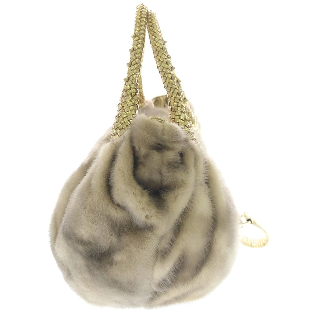 FENDI(フェンディ) スパイバッグ ハンドバッグ ゴールド レザー×ミンクファー 8BR511 ゴールド金具 レディース