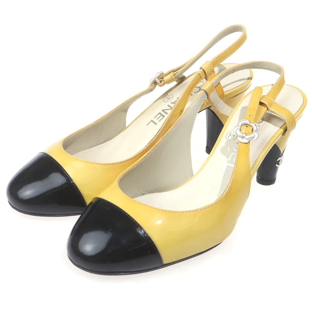 CHANEL(シャネル) カメリア ヒールパンプス イエロー×ブラック #36 1/2 レディース