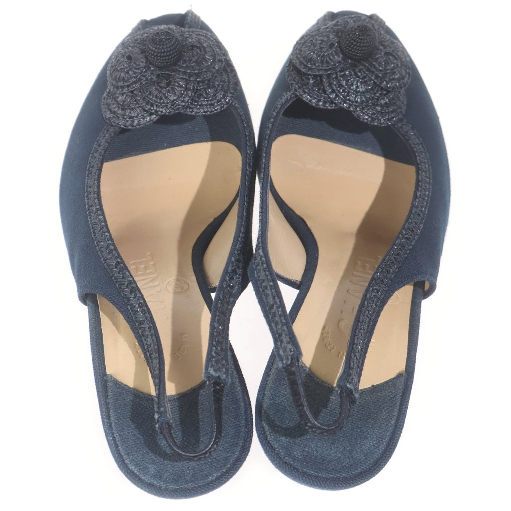 CHANEL(シャネル) カメリア キャンバス ヒールパンプス ネイビー #36 レディース