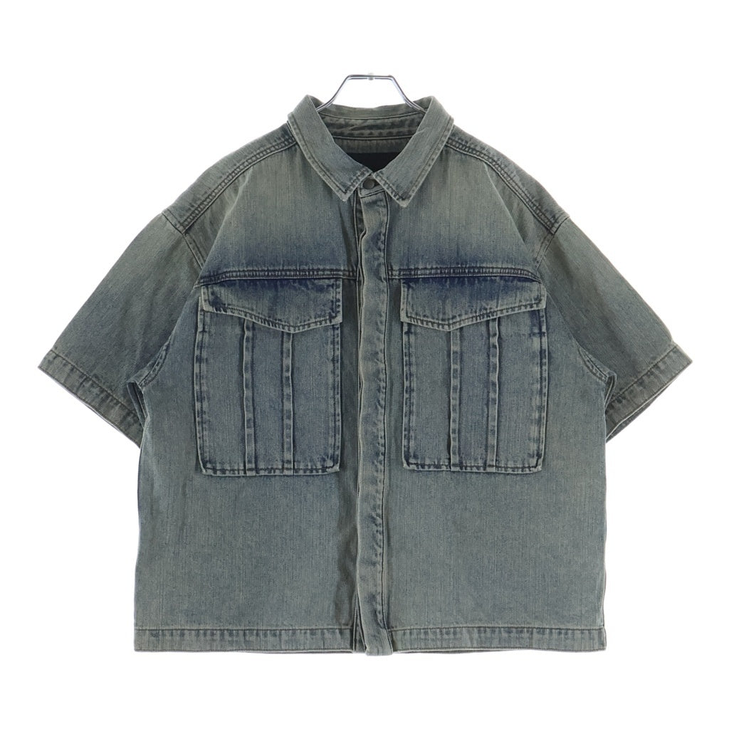 entire studios(エンタイア スタジオ) HEAVY DENIM SHIRT SURFACE WAVE ユーズド加工 ヘビー デニム 半袖 トラッカー シャツ ジャケット インディゴ ES2464SW