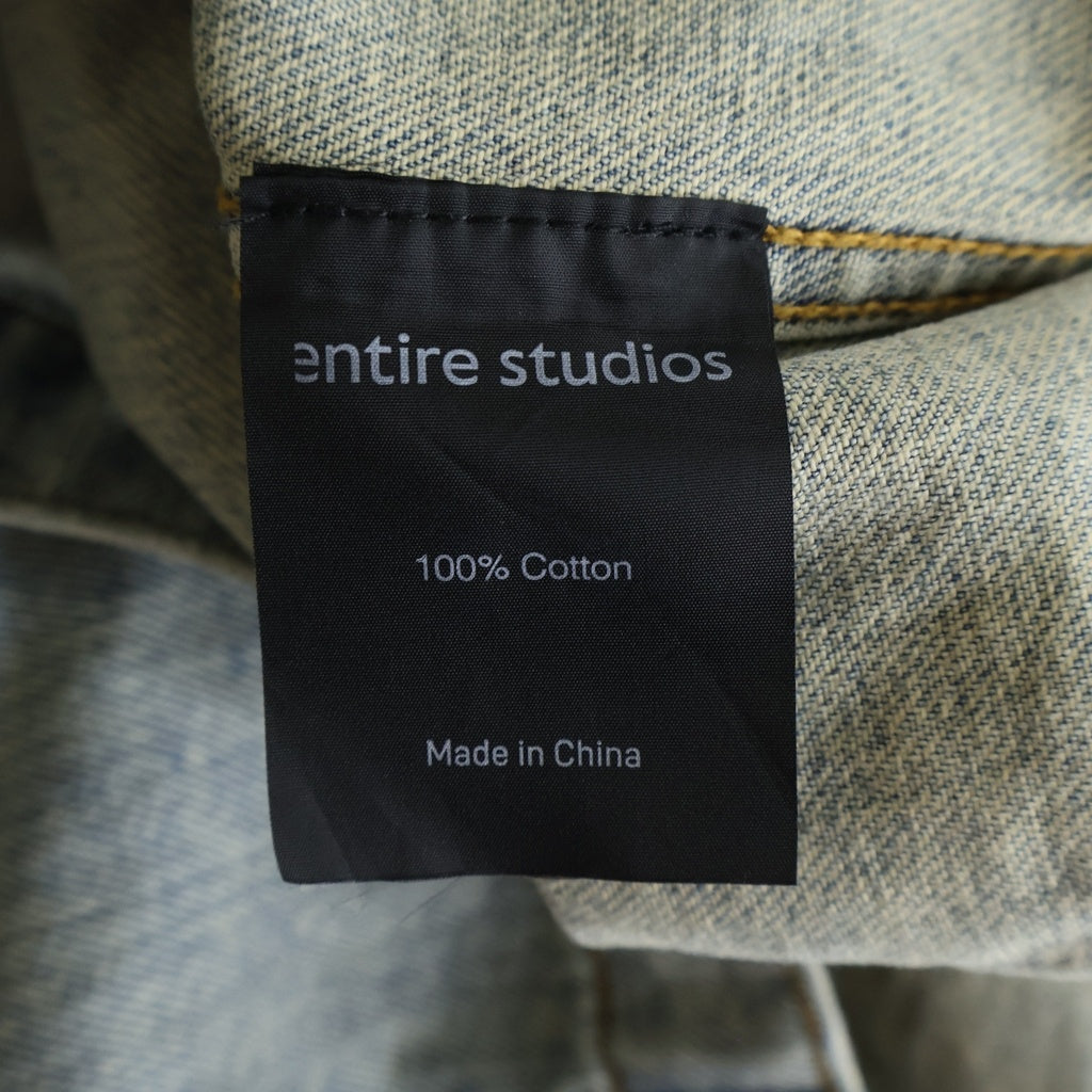 entire studios(エンタイア スタジオ) HEAVY DENIM SHIRT SURFACE WAVE ユーズド加工 ヘビー デニム 半袖 トラッカー シャツ ジャケット インディゴ ES2464SW