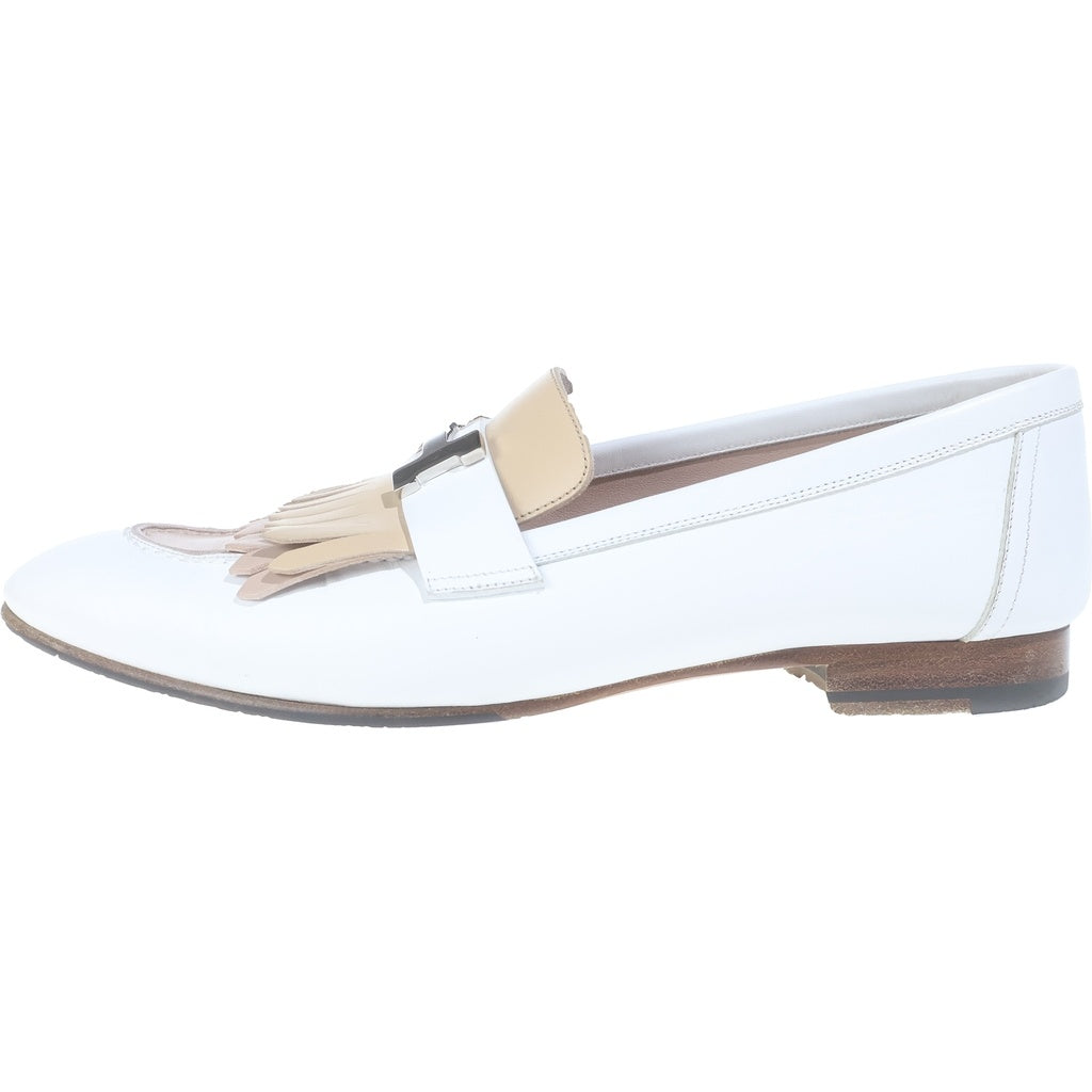 HERMES(エルメス) ロワイヤル レザー シルバー金具 モカシンシューズ ローファー フラットシューズ #39 ホワイト/ベージュ AF181070Z レディース