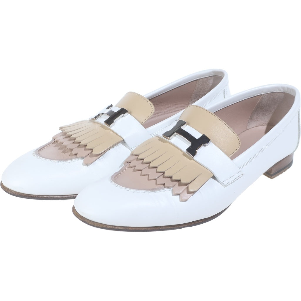 HERMES(エルメス) ロワイヤル レザー シルバー金具 モカシンシューズ ローファー フラットシューズ #39 ホワイト/ベージュ AF181070Z レディース