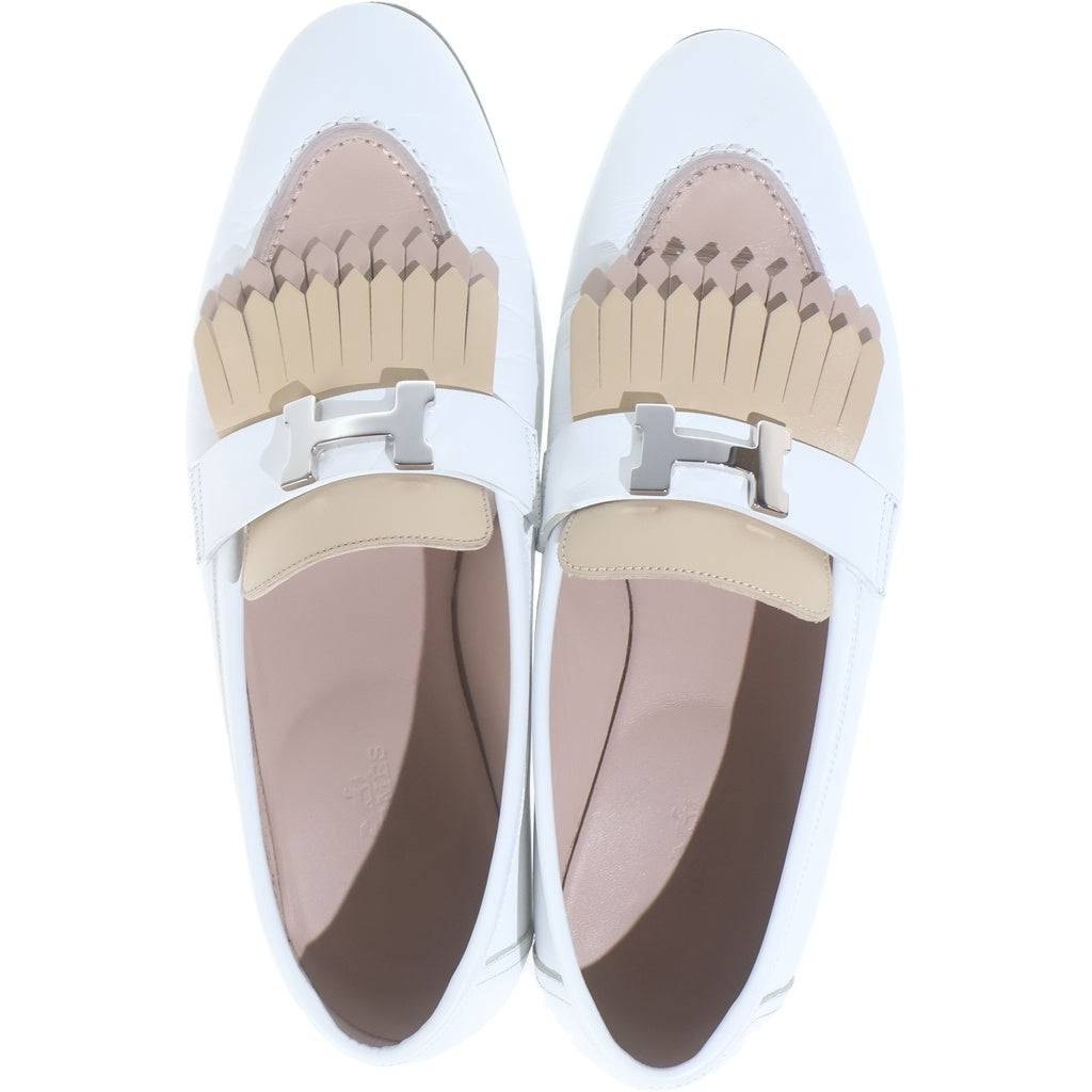 HERMES(エルメス) ロワイヤル レザー シルバー金具 モカシンシューズ ローファー フラットシューズ #39 ホワイト/ベージュ AF181070Z レディース