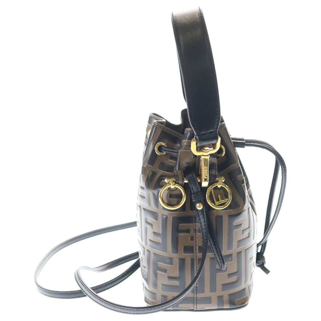 FENDI(フェンディ) ズッカ ミニ モントレゾール ショルダーバッグ ミニバッグ ブラウン×ブラック PVC×レザー 8BS010 ゴールド金具 レディース