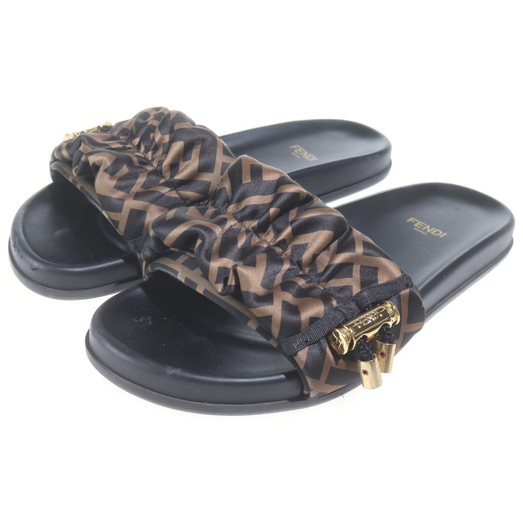 FENDI(フェンディ) ズッカ柄 フラット サンダル シューズ ブラック/ブラウン レディース