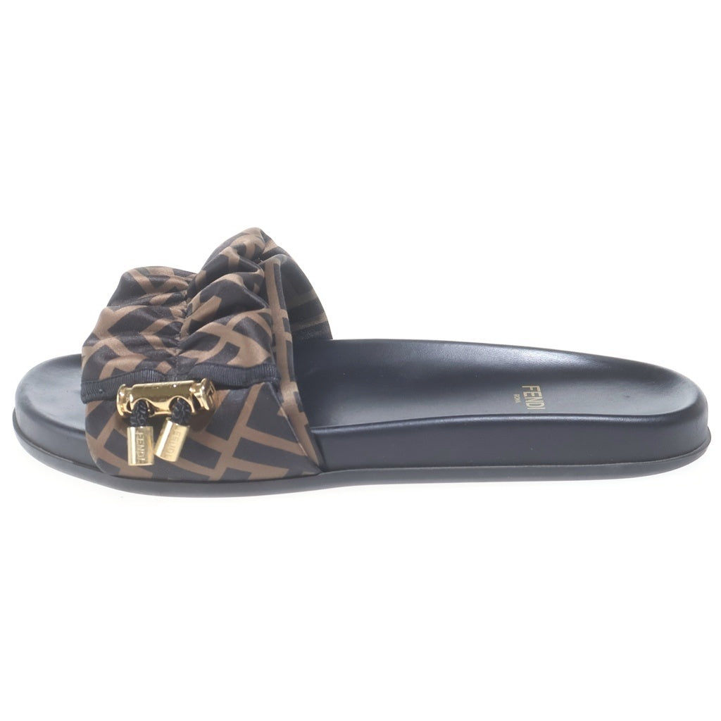 FENDI(フェンディ) ズッカ柄 フラット サンダル シューズ ブラック/ブラウン レディース