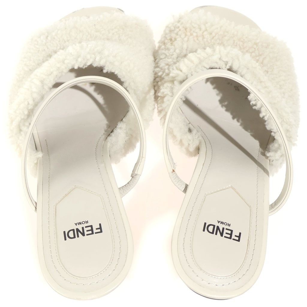 FENDI(フェンディ) ボア レザー ストラップ ヒール サンダル シューズ #37 ホワイト レディース