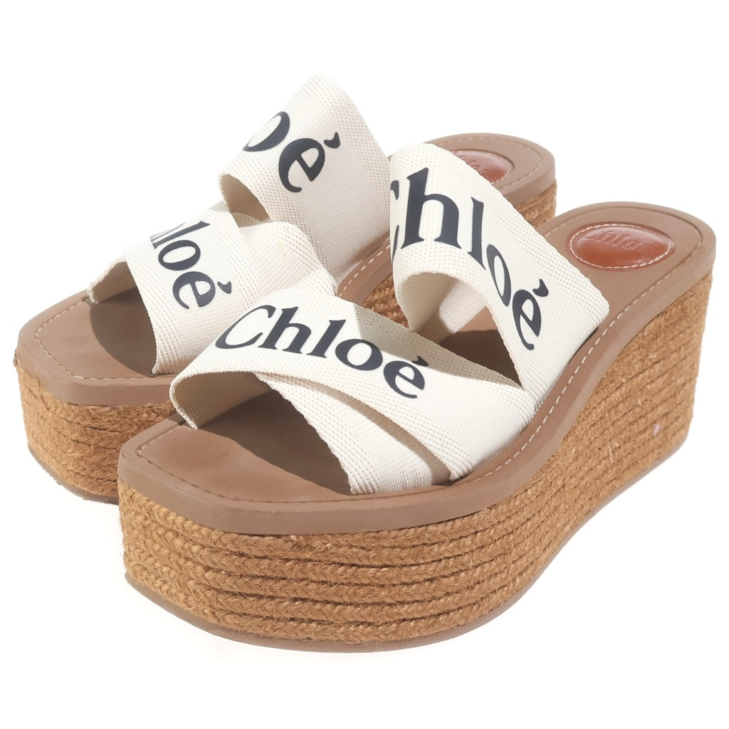 Chloe(クロエ) ロゴプリント ウェッジソール 厚底 ヒール サンダル シューズ ベージュ/ブラウン レディース