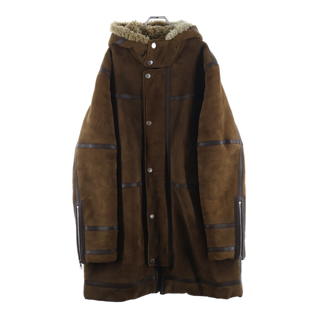 LOUIS VUITTON(ルイヴィトン) ラムレザー シアリング ムートン フーデッド ジップアップ ジャケット ブラウン HFL08EHJZ 750N