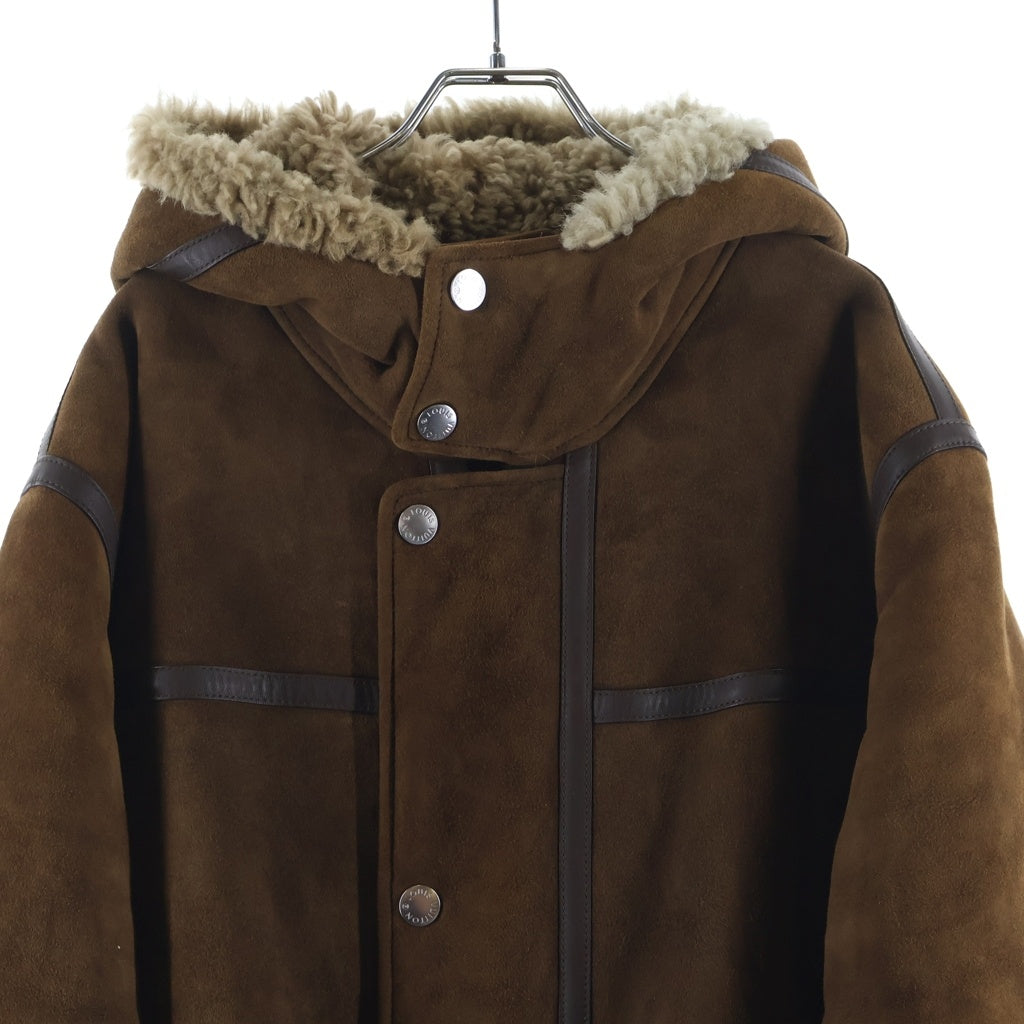 LOUIS VUITTON(ルイヴィトン) ラムレザー シアリング ムートン フーデッド ジップアップ ジャケット ブラウン HFL08EHJZ 750N