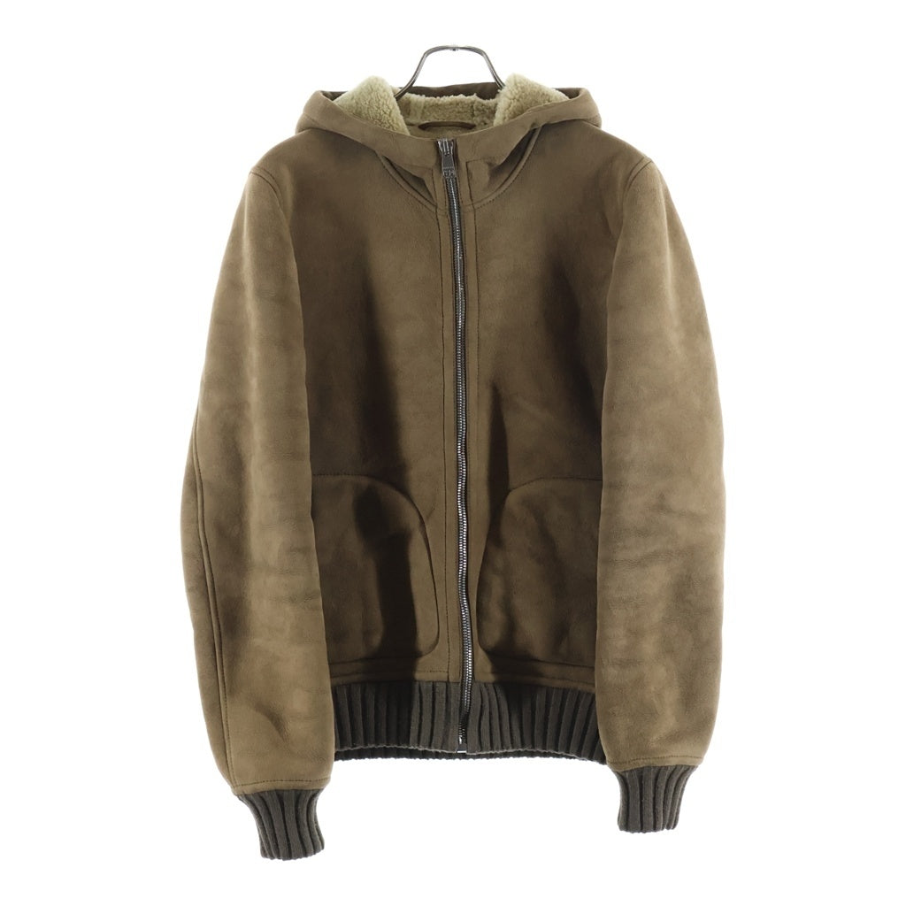 GUCCI(グッチ) シアリング ムートン ラムスキン レザー フーデッド ジップアップ ジャケット ブラウン 295699