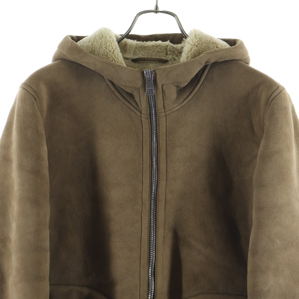 GUCCI(グッチ) シアリング ムートン ラムスキン レザー フーデッド ジップアップ ジャケット ブラウン 295699