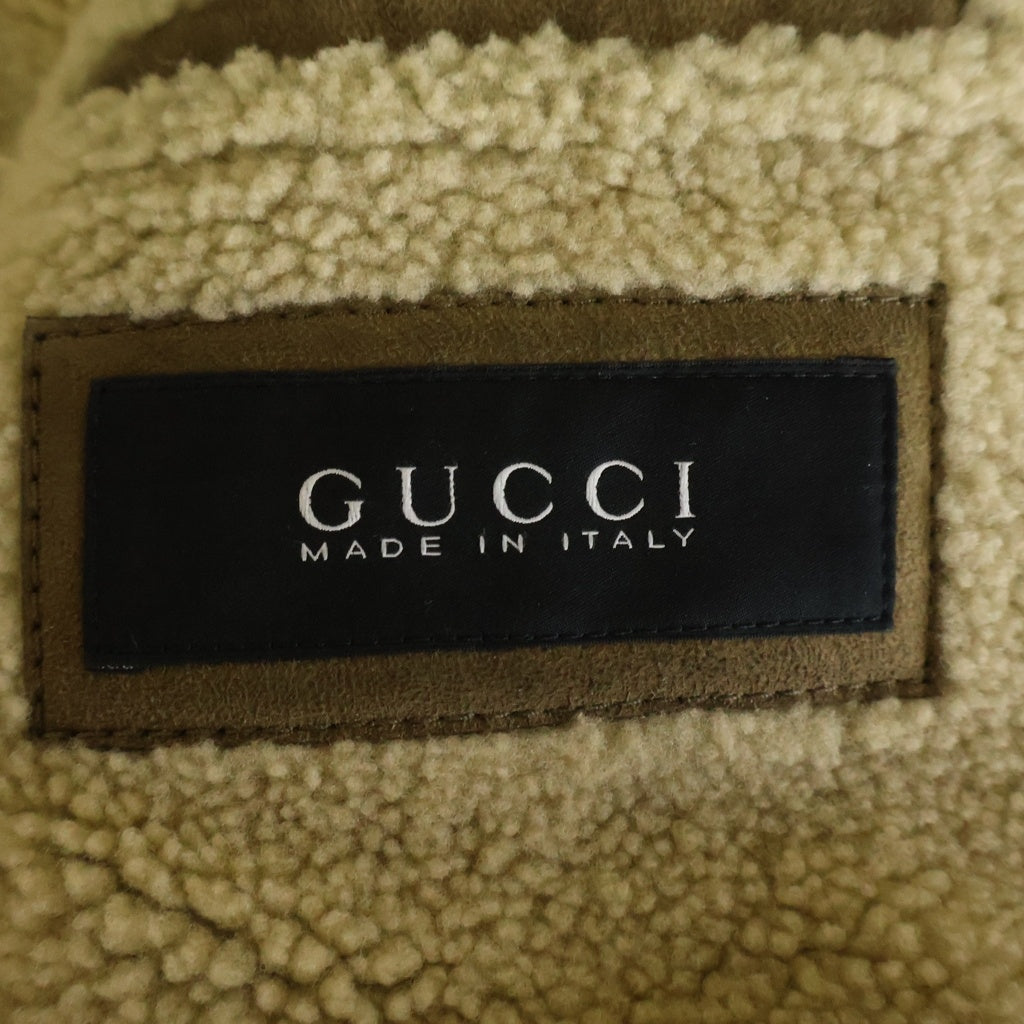 GUCCI(グッチ) シアリング ムートン ラムスキン レザー フーデッド ジップアップ ジャケット ブラウン 295699