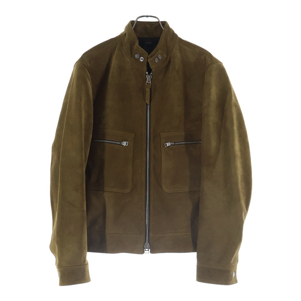 TOM FORD(トムフォード) カーフスキン スエードレザー ジップアップ シングル ライダースジャケット ブラウン BL412 TFL608