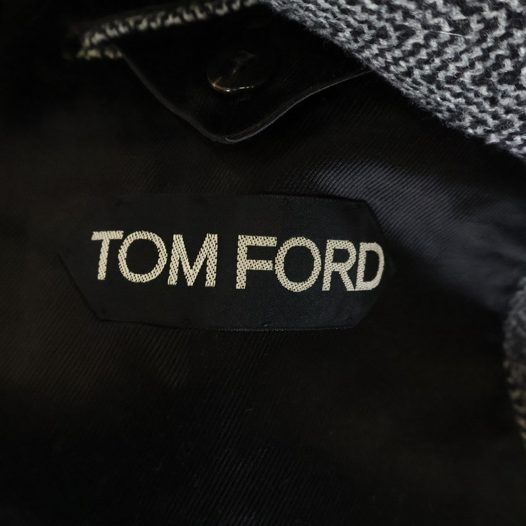 TOM FORD(トムフォード) ヘリンボーン ウール ピークドラペル ダブルブレスト チェスターコート グレー INC 7500TF 50015