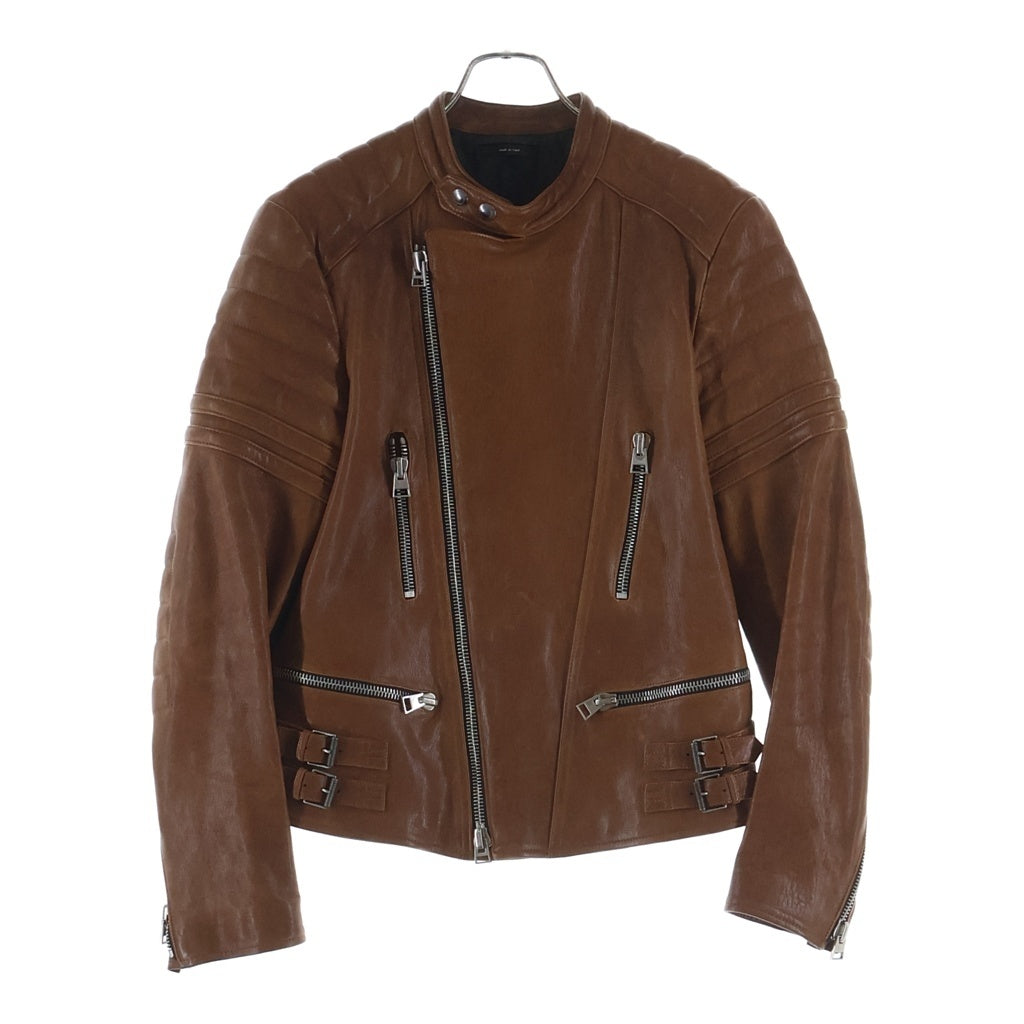 TOM FORD(トムフォード) ラムレザー ダブル ジップアップ ライダース ジャケット ブラウン BL426 TFL620