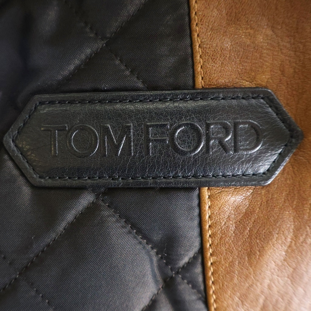 TOM FORD(トムフォード) ラムレザー ダブル ジップアップ ライダース ジャケット ブラウン BL426 TFL620