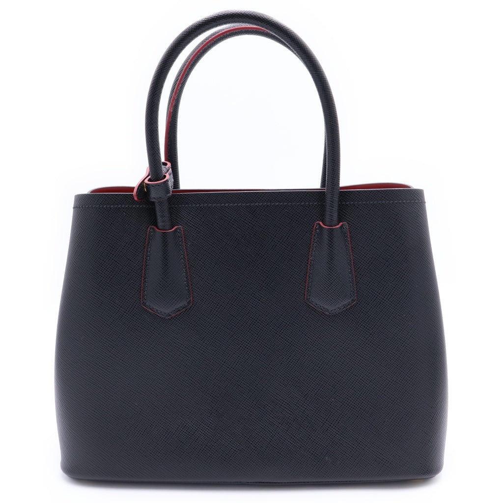 PRADA(プラダ) ドゥーブル サフィアーノレザー ミディアムバッグ ハンドバッグ ブラック×レッド レザー 1BG887 ゴールド金具 レディース